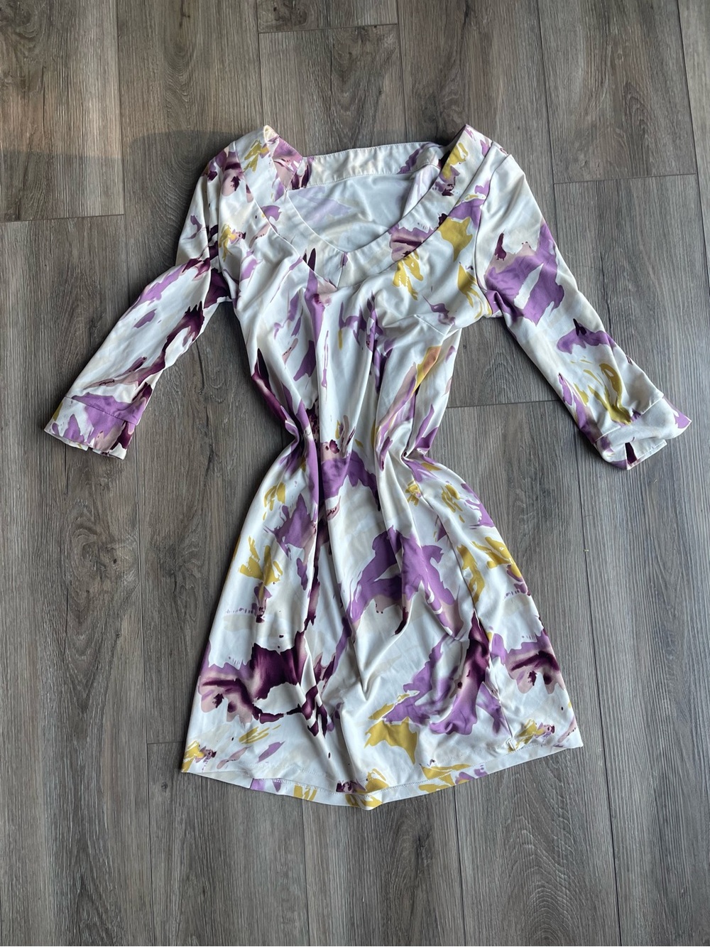 Cream & Purple V-Neck Women’s Dress for Spring / Summer / Fall